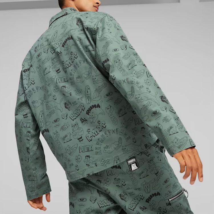 Puma X Ripndip Collaboration SS23 Comic Print Twill Zip Collar Long Sleeve Jacket Men Jackets Eucalyptus 622198-44