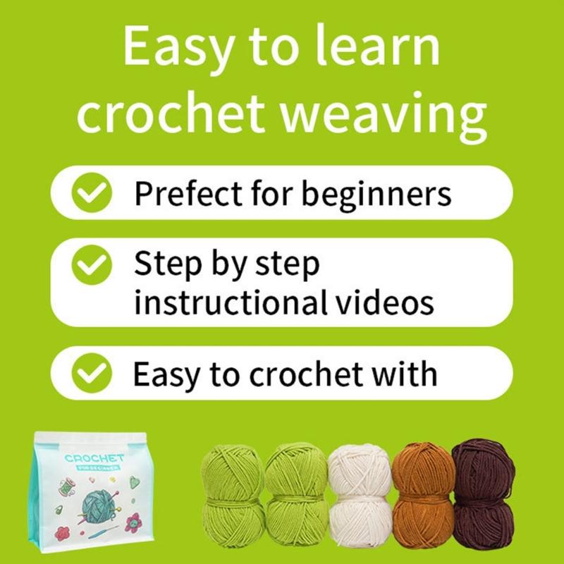 Crochet Flower Set with Step-by-Step Tutorial Instruction Crochet Potted Plant Crochet Knitting Supplies for Beginner