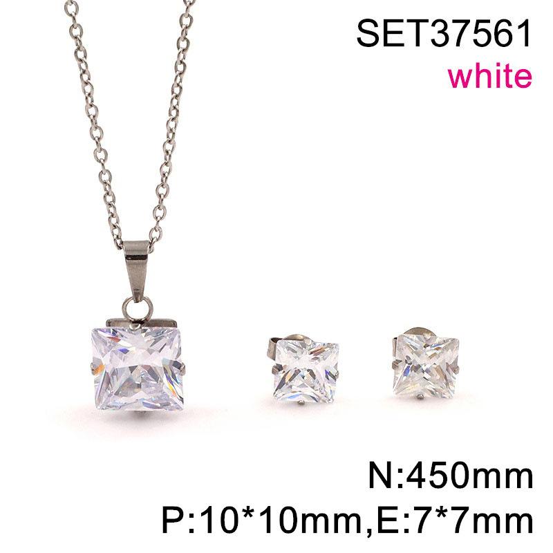 

2026 Square Zircon Necklace Earrings Gold-plated Titanium Steel Fashion Simple Pendant Women s Collarbone Chain 45CM