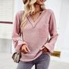 Autumn Winter Women Solid Color V Neck Knit Sweater Long Sleeve Top