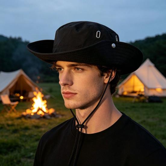 Sonnenhut für Herren Damen Breiter Rand Anglerhut Verstellbares Winddichtes Seil Sonnenschutzhut Atmungsaktiver Sommerhut für Outdoor Reisen Wandern Camping