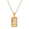 Stainless Steel Geometric Pendant Necklace With Zircon Inlay Tarot Card Charm O-Link Chain Women Men Hypoallergenic Layered