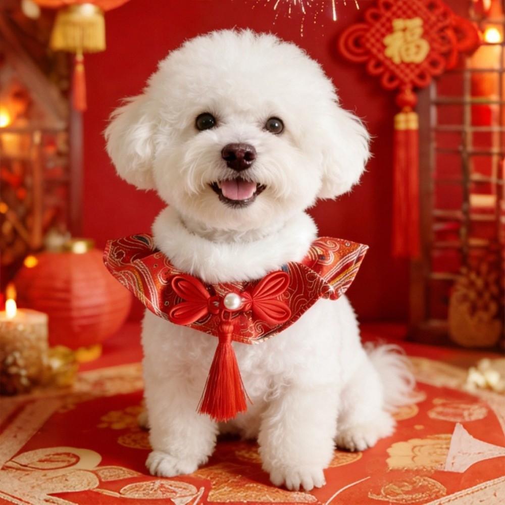 Pet Dress Up Chinese Style Pet Cat Scarf Cute Warm New Year Dog Collar Blessing Adjustable Length Cat Tie Spring Festival