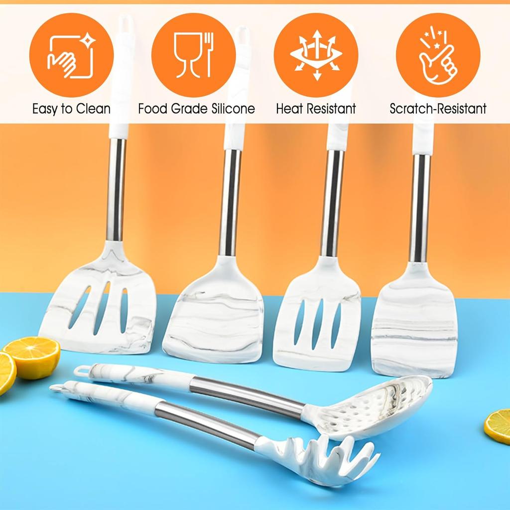11 Pcs Silicone Cooking Utensil Set with Stainless Steel Handle, Baking Set, Heat Resistant Kitchen Utensil Set