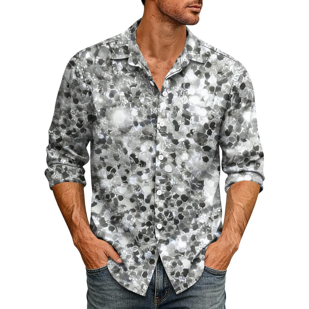 Men's 70s Disco Sequin Outfit Sequin Shirt Fit Festive New Year's Eve Hawaiian Shirt With Buttons Shirt Men's Shirt Non-Iron Vintage Glitter Shirt