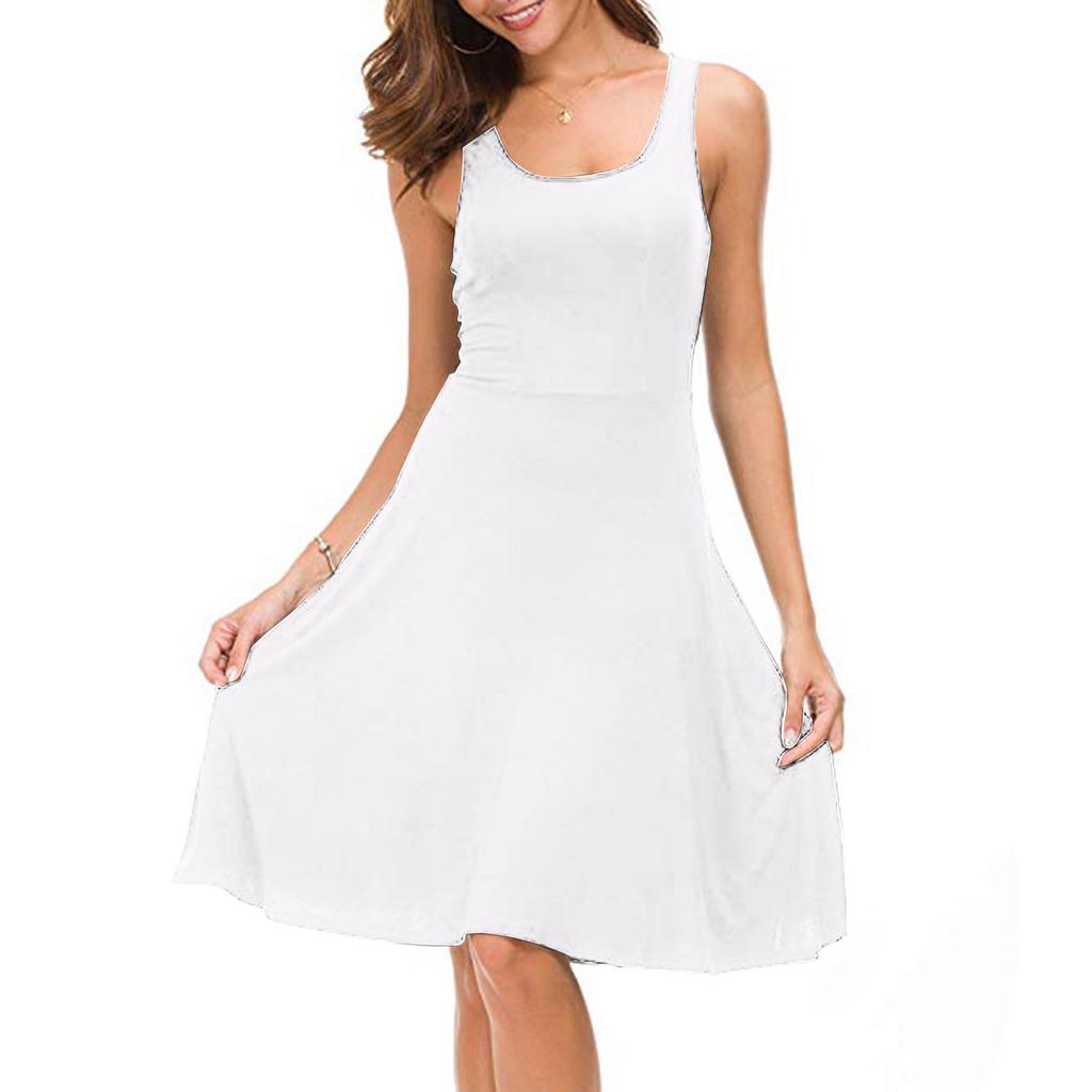 Women's Casual Fasion Solid Color Sleeveless Waist A-line Big Swing Vest Dress