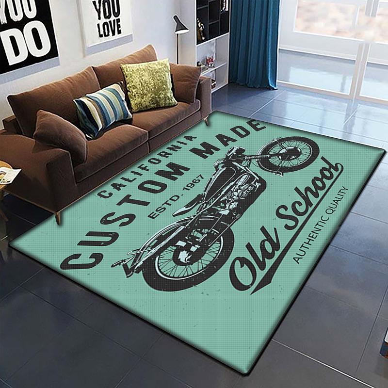 3D Retro Motorcycle Rug Large,Carpet Rug for Living Room Bedroom Sofa Decoration,Doormat Kitchen Non-slip Floor Mat Picnic  Camp