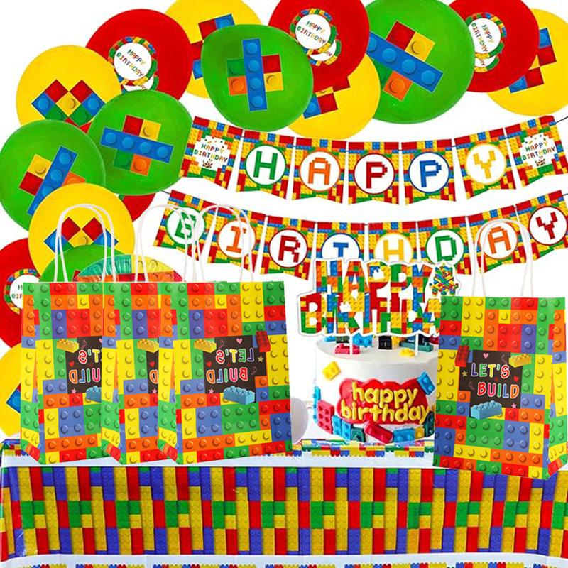 Building Blocks Brick Party Favors Gift Bags, Treat Paper Bag With Handle For Boy Kids Birthday, Baby Shower Decorations, 20Pcs