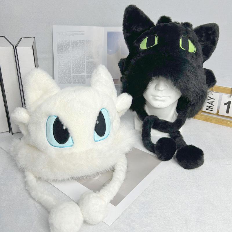 2025 Winter Couple's Warm, Slimming Plush Lei Feng Hat - Cute Light Fury & Night Fury Design for Women