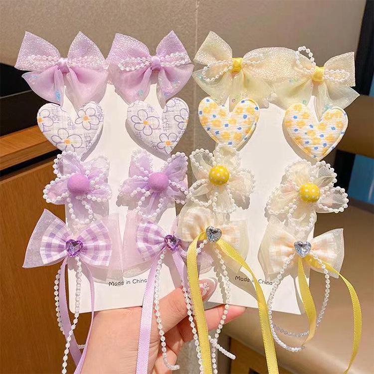 Children's Bow Hair Clip Set - Colorful Heart Hairpins for Girls