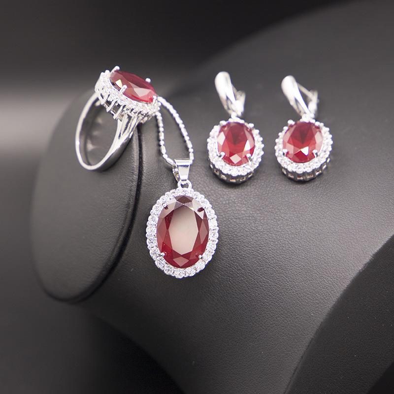 European-American Zircon Jewelry Set: Ring, Necklace, Earrings - Three-Piece Inlaid Zircon Collection
