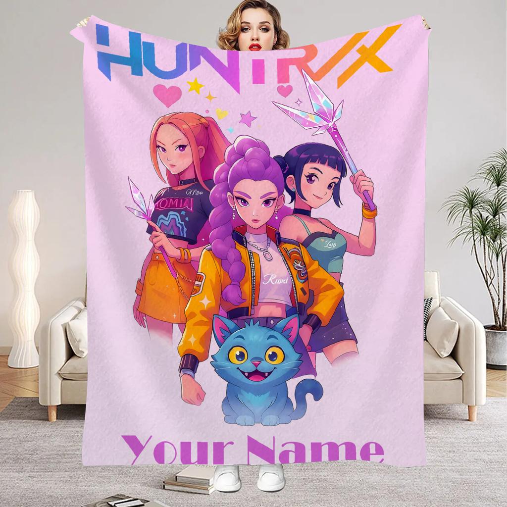 K-Pop Demon Hunters Huntrix Custom Name Blankets Living Room Sofa Christmas Bithday Gifts For Kids Soft Flannel Throw Blanket