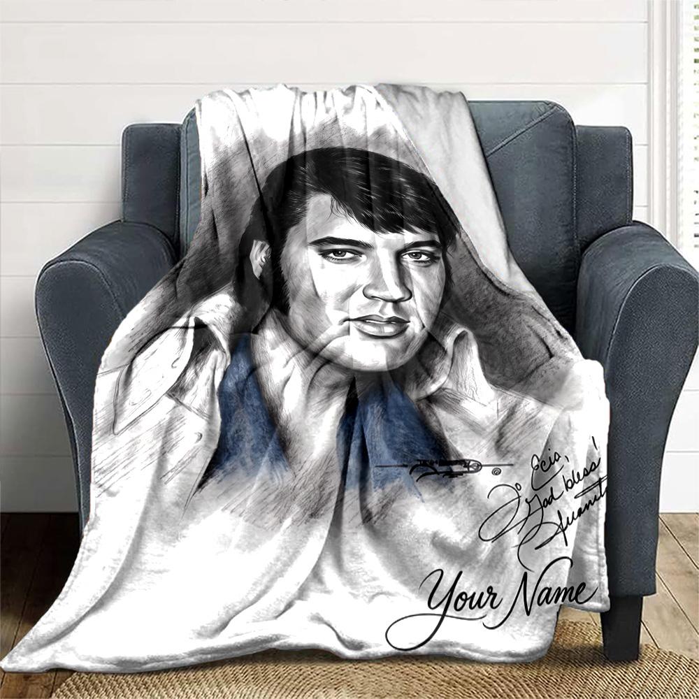 Elvis Presley Personalized Name Blanket Throw Customizable Blanket Durable Comfort Versatile for Office Office Chair Picnics Nap Four Seasons Universa