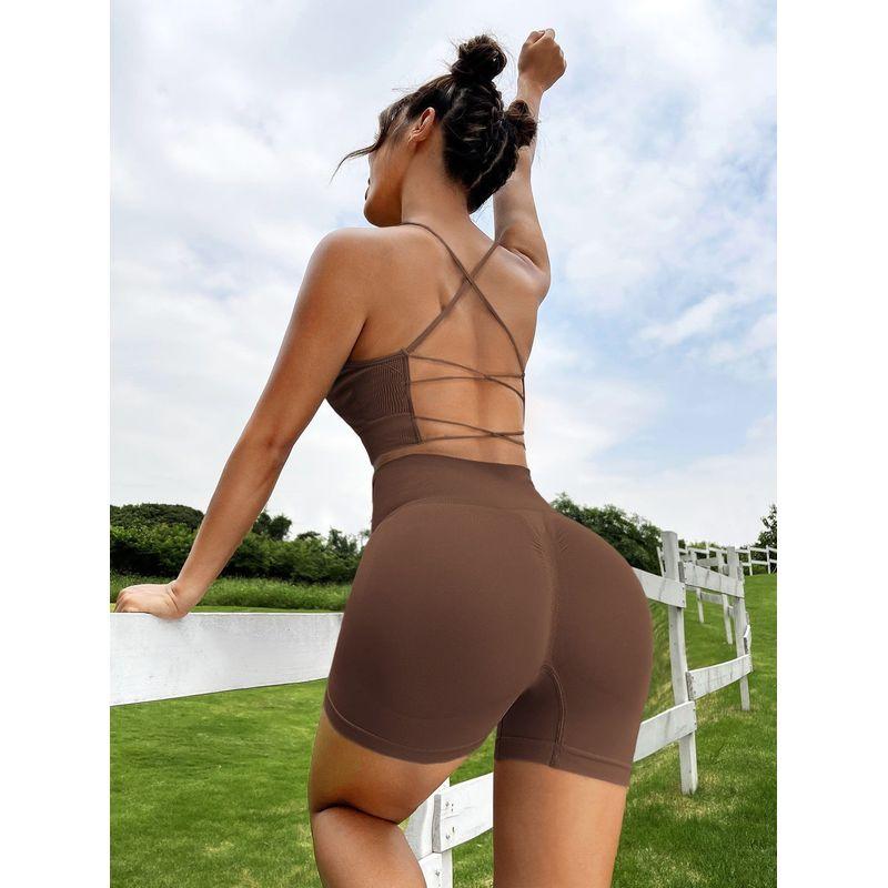 Cross Beauty Back Yoga Vest Suit Spaghetti Strap Sports Bra High Waist Belly Contracting and Close-Fitting Hip Fitness Pant Belt Chest Pad