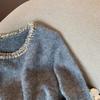 Grey Lace Pullover Mohair Sweater Women's Autumn and Winter New Loose Retro Lazy Wind Soft Waxy Knitted Sweater