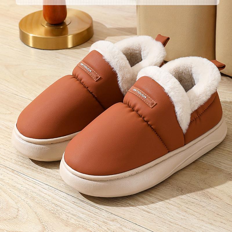 Mode Damen Einfarbig Wasserdicht Verdicken Baumwollpantoffeln Neu Paar Stil Plüsch Pantoletten Leicht Weich Warm Flauschig Hauspantoletten