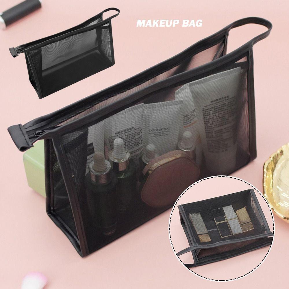 Mesh Transparent Makeup Bag Large Capacity Portable Lipstick Storage Bag Simple Style Toiletries Bag Cosmetic Storage