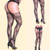 Women Sexy Hollowed Fishnet Pantyhose Flower Jacquard Mesh Thigh High Stockings Sparkly Rhinestones Suspender Tights