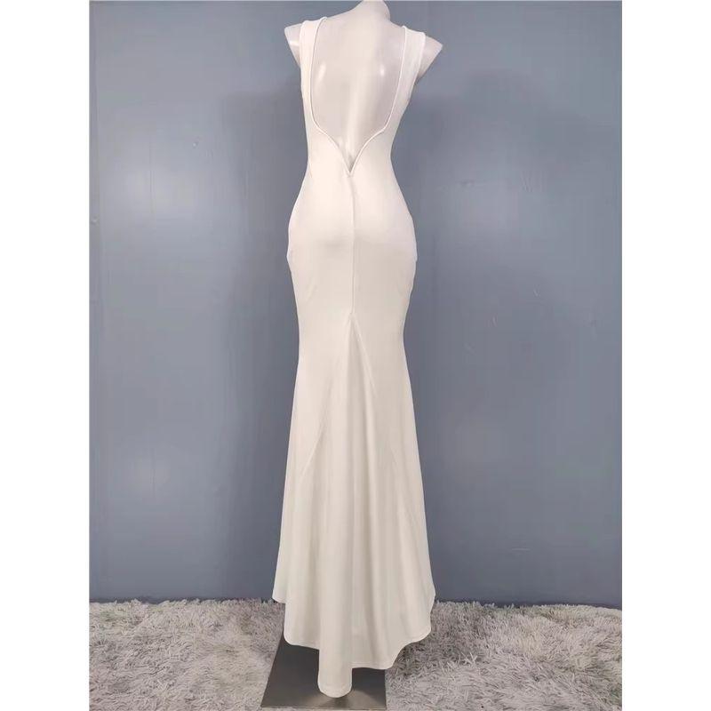 Foreign Trade Order Lu's New Simple Backless Sheath Fishtail White Light Wedding Dress Cocktail Party Formal Dress Dress