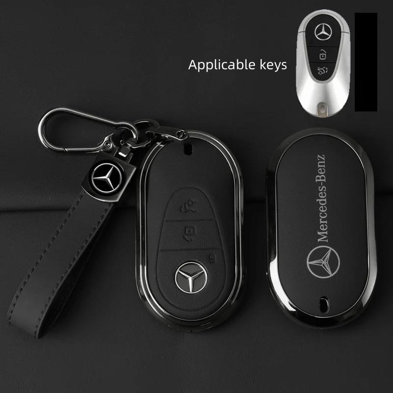 Car Key Case Cover for Mercedes Benz 2022 C S Class W223 W206 S350 C260 C300 S400 S450 S500 Alloy Leather Shell Holder Protector