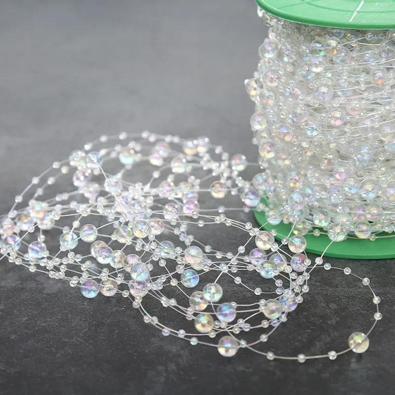 30/40/60m/1roll Imitation Pearl Fishing Line Chain Crystal Beads String Wedding Party Decoration DIY Christmas Tree Decor
