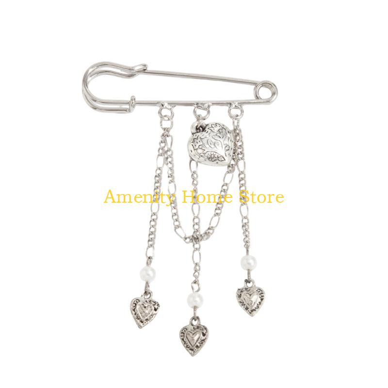 

F26C Pants Shortener Pin Alloy Fringe Safety Pin Decorative Brooch For Clothing Jeans