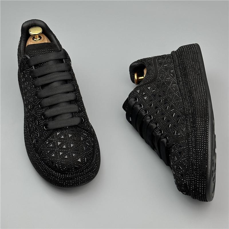 Fashion Luxury Trend Designer Men's Charm Black Rhinestones Lace Up Platform Causal Shoes Male Flats Moccasins Sports Walking Sneakers