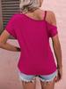 Women's Summer One-Shoulder Short-Sleeve Casual T-Shirt with Twisted Metal Strap