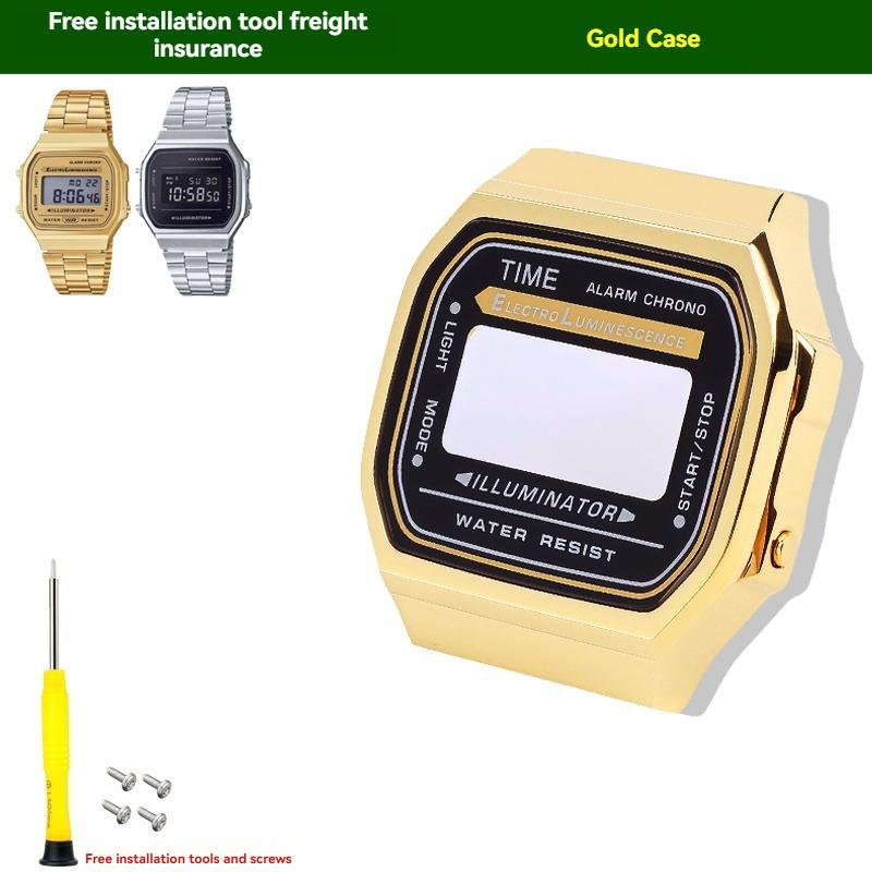 Dla Casio CASIO seria A168W zmodyfikowana stal nierdzewna metalowa mała sztabka złota srebrny blok koperta zegarka akcesoria do paska