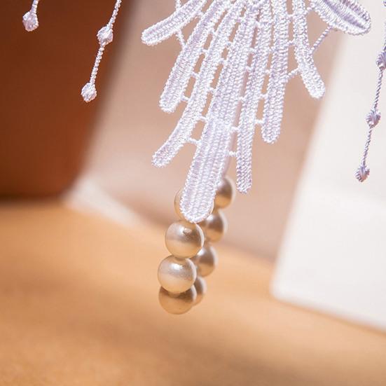 Women G-string Flower Embroidery Tassel Solid Color Hollow Out Faux Pearl Decor Spaghetti