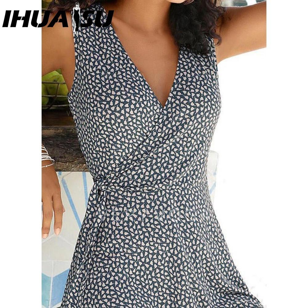 IHUASU Šaty s puntíkovaným potiskem Dámské bez rukávů Bandážové Plážové šaty Letní Bohémské šaty Pro ženy Ležérní Šaty s výstřihem do V Dámské Župan