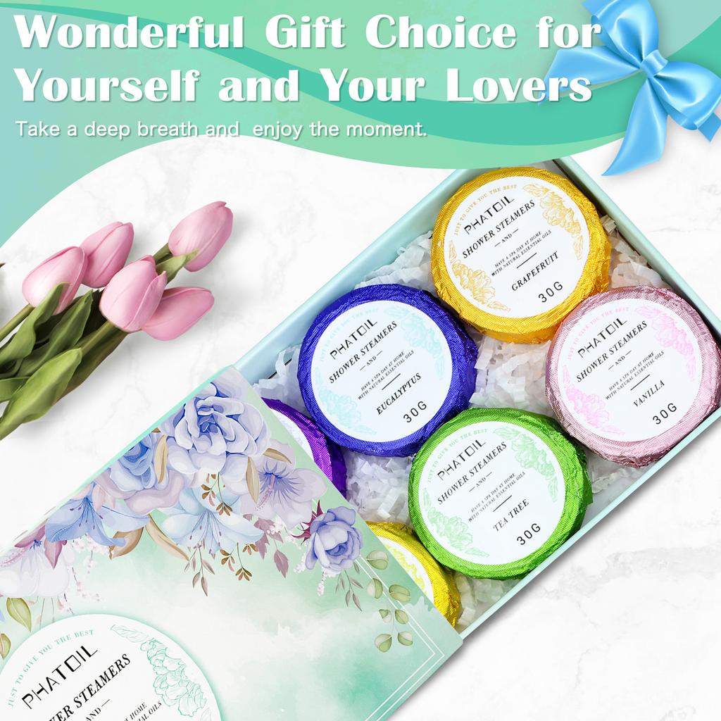 PHATOIL 8Pcs Essential Oil Shower Steamers Set for Refreshing & Relaxing, Natural Aromatherapy Shower Steamers for Self Care