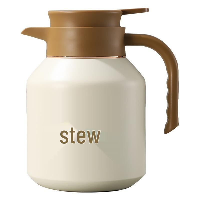 Large Capacity Moka Pot - 316 Stainless Steel, Double-Layer Insulation, Tea/Water Separation, Old White with Handle