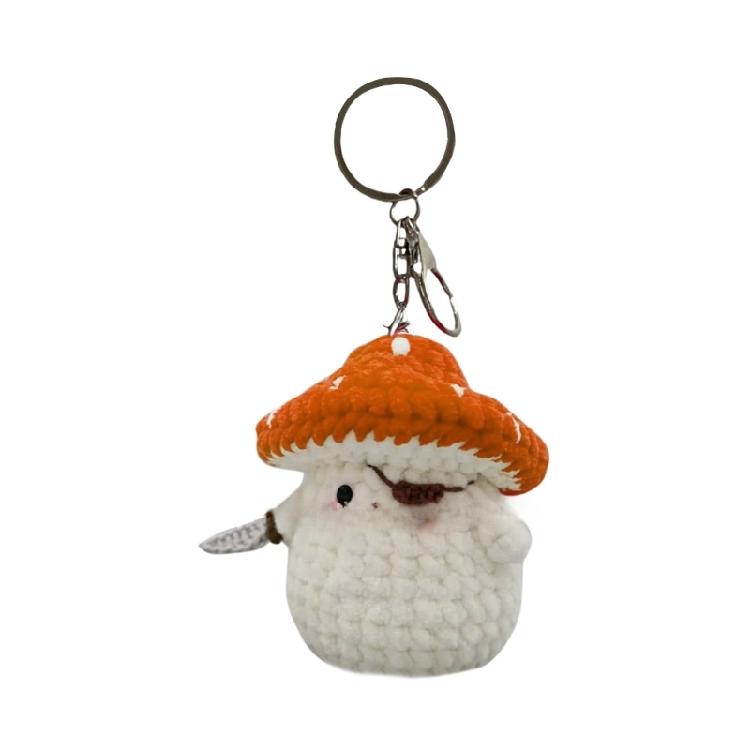 Unique Mushroom Shaped Keychain Crochet Doll Pendant Keyring Handmade Amigurumi Stylish Soft Cotton Yarn Accessory