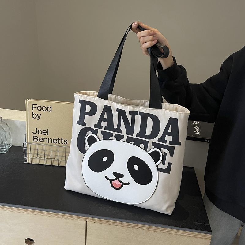 

Versatile tote bag large capacity canvas bag women 2025 new Korean version panda cartoon shoulder canvas bag tide белый