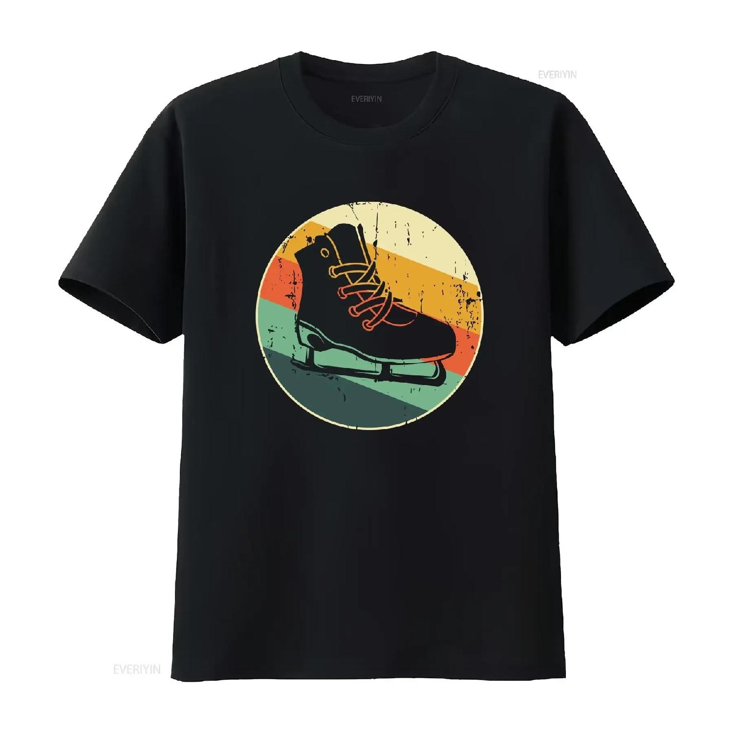 

Retro Ice Skating T Shirt Skater Figure s Skates vintage Washed Unisex Comfortable streetwear Breathable Versatile fashion S чёрный