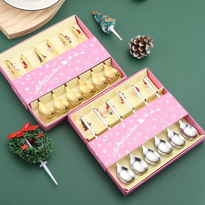 Stainless Steel Christmas Spoon Set Elk Pendant Exquisite Craft Tea Spoon Creative Tableware Party Ornament Style Dessert Spoon