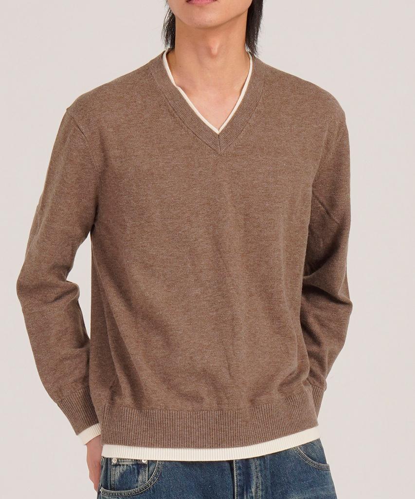 Beoteunseoul Wool Blend Layered V-Neck Knit (Brown)