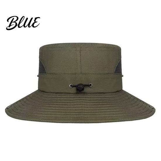 Wide Brim Hat for Beach Summer Mesh Spliced Bucket Men Women Extra Sun Foldable Outdoor Hiking with Adjustable Drawstring Portable Cap Fishing
