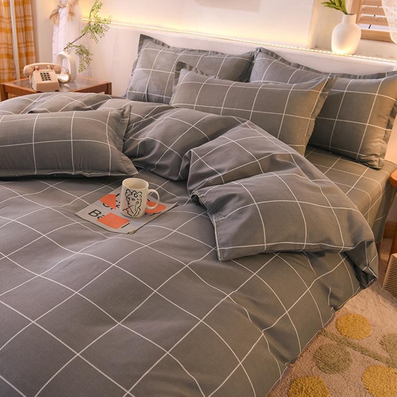 Orange Bedding Set Girls Boys Bed Linen Sheet Plaid Duvet Cover No Filling Single Double Queen King Bedclothes