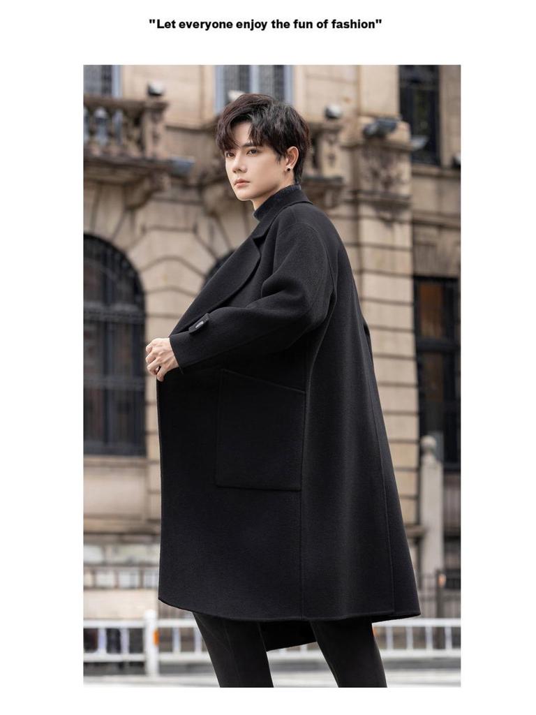 Men's Double-Sided Wool Blend Mid-Length Coat: Thickened Korean-Style Windbreaker for Autumn and Winter.