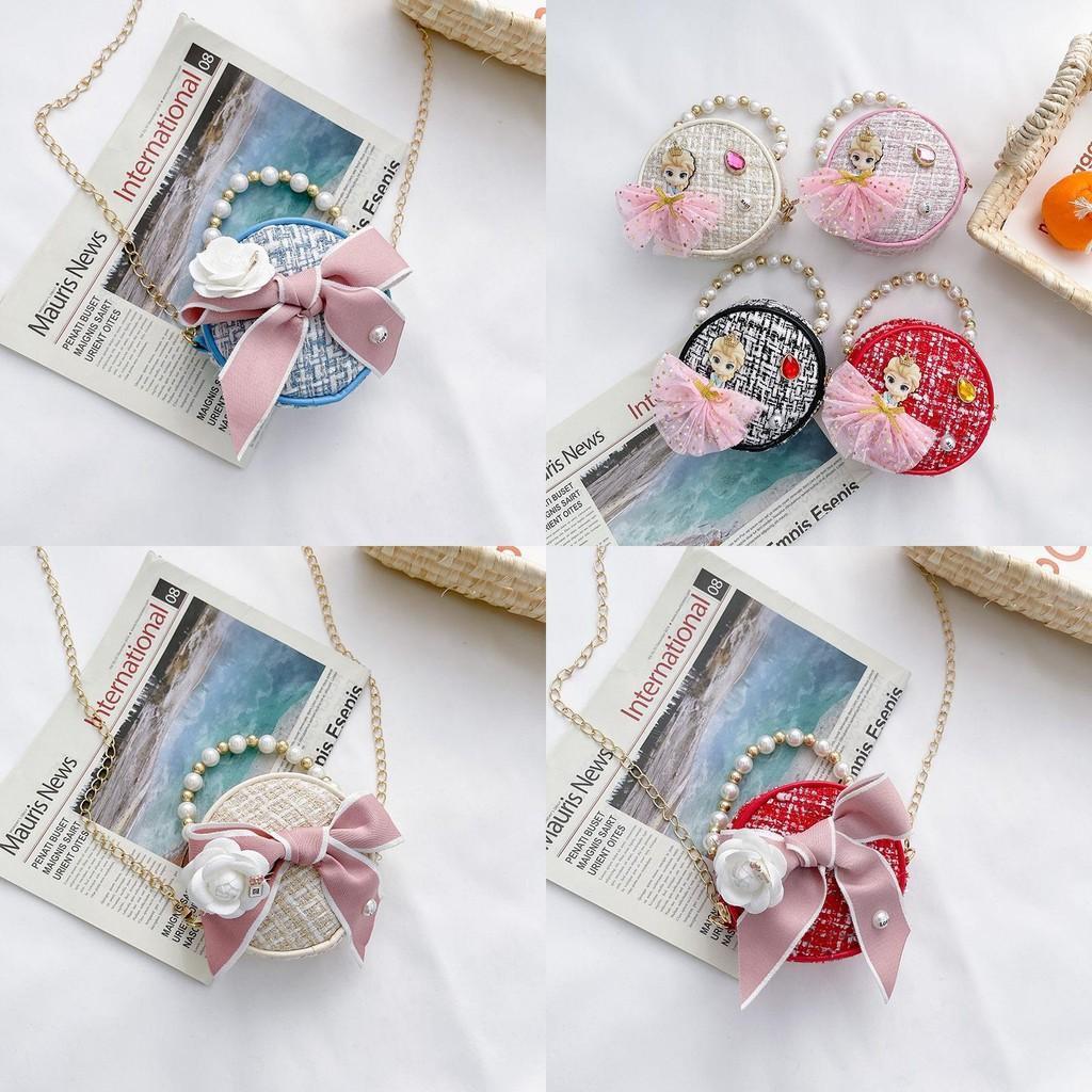 Bow Princess Pearl Flower Design Children Wallet Girl Handheld Bag Crossbody