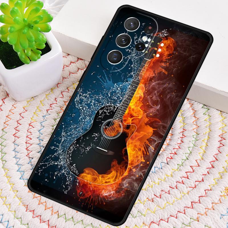 Płomienie Muzyczne Gitara Basowa Silikonowe Etui Na Telefon Dla Samsung Galaxy note 10 pro S26 S25 S24 S23 S22 S21 Plus S25Ultra Capa Pokrowiec