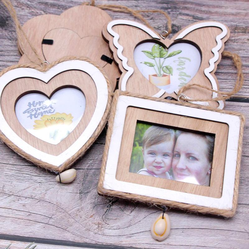 1pc Decorate Tree Hanging Decorations Gifts Home  ? Wooden Photo Frame Pendant Ornaments Prop