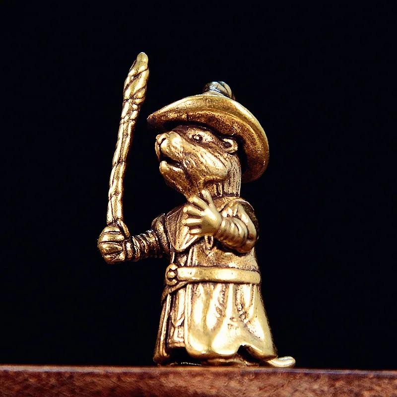 Brass Magician Rat Figurines Miniatures Desktop Ornaments Animal Mouse Crafts Tea Table Pet Home Decor Accessories Decorations
