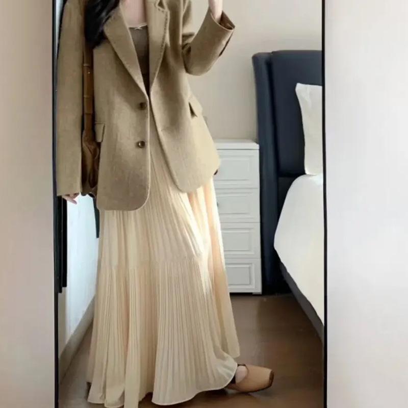 Women's Spring and Summer Purple A-Line Half Skirt High-Waisted Slimming Umbrella Skirt Soft Versatile Crinkled Long Skirt