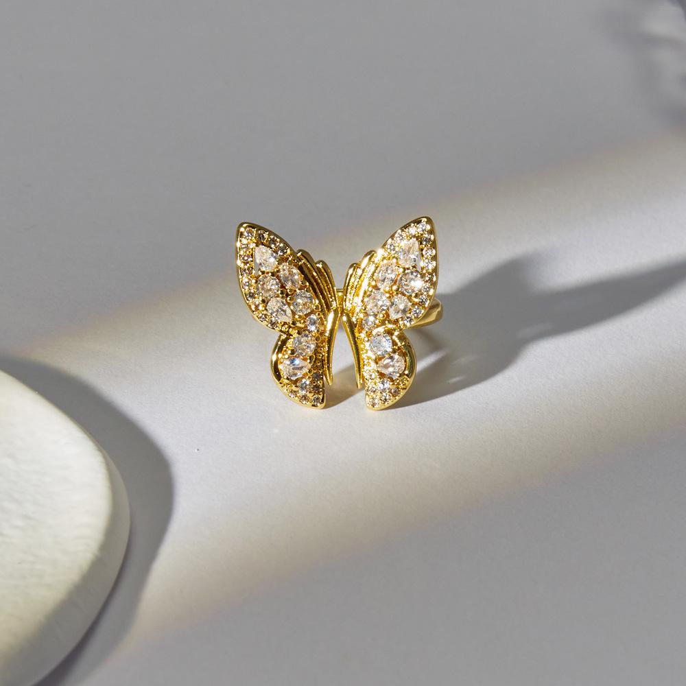 Italian Design Butterfly Ring Women'S Niche Personality Copper Gold Plated Tail Ring Tide Open Ring Ring