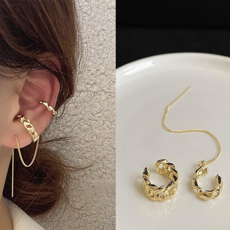 

New Design Gold Silver Color Metal Geometric Irregular Tassel Chain Clip Earrings for Women Non Pierced Ear Cuff 2022 Jewelry