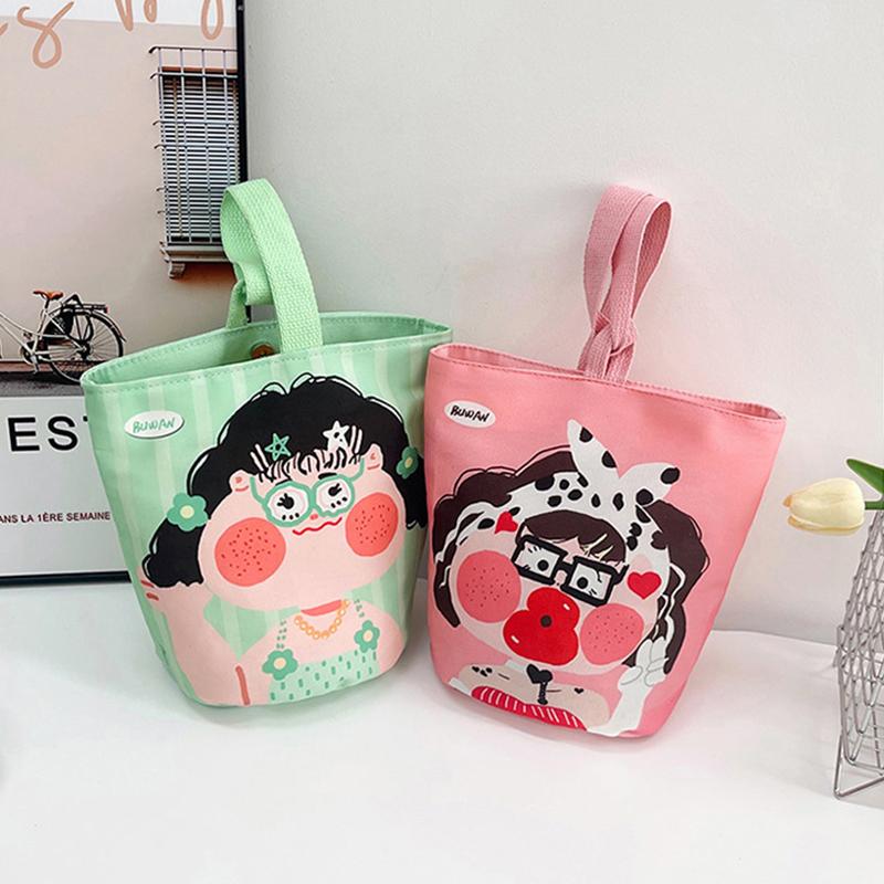 1Pc Kawaii Korean Mummy Bag Cartoon Girl Canvas Tote Bucket Handbag For Female Children Travel All-Match Lunch Bag