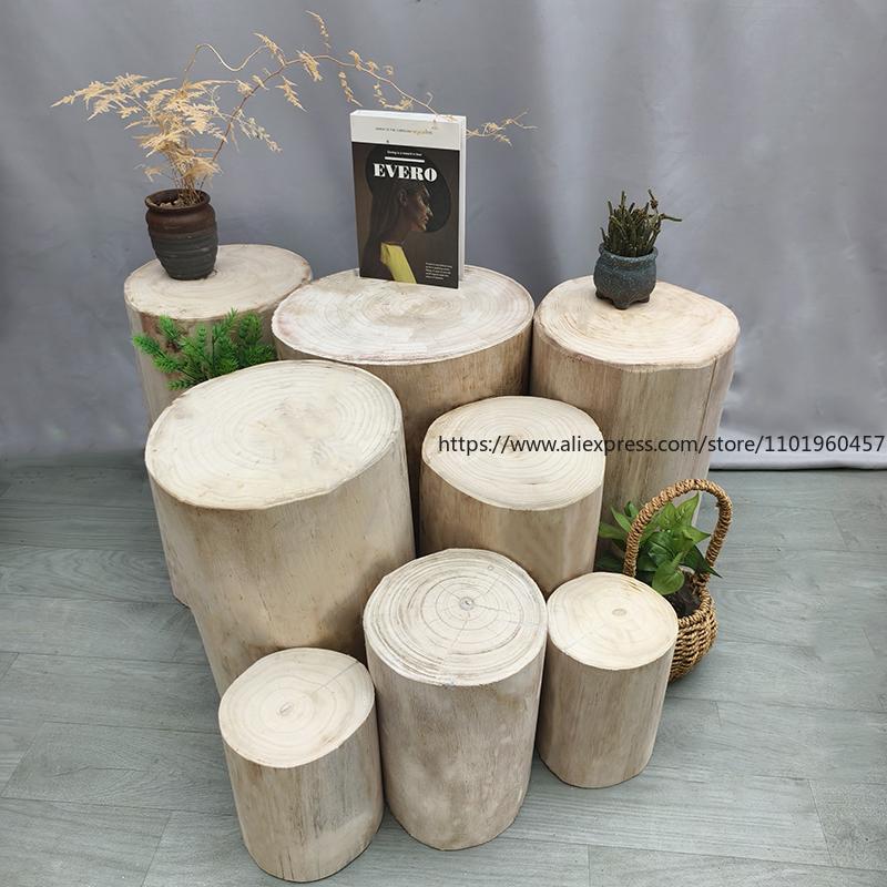 Massivholzpfeiler Originale Holzwurzel-Schnitzereien Holzpfähle Niedrige Hocker Baumstümpfe Ornamente Holzhocker